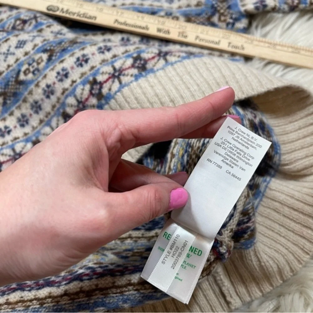 J. Crew Brushed Wool Fair‎ Isle V-Neck Sweater